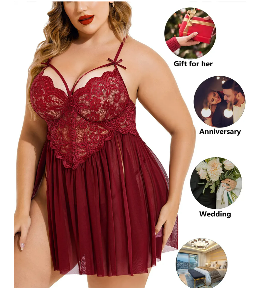 Glamour in Maroon Plus-Size Lingerie Set